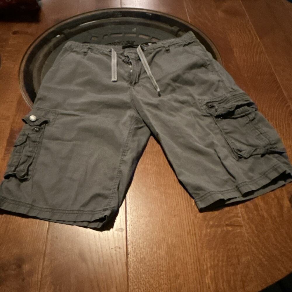 Jeans De Buffalo Men’s Gray Cargo Shorts Cotton Drawstring Pockets Size 33
